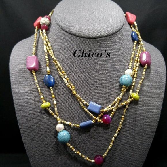 Chico's Gemstone & Faux Gemstone Long Seed Bead Necklace, 41 Inches, 2 Strands - Picture 2 of 12